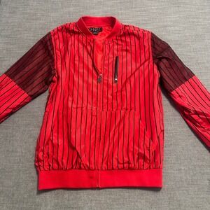 G-Net Bomber Jacket Mens XL Red Black Pinstripe New Mesh Sleeve Streetwear